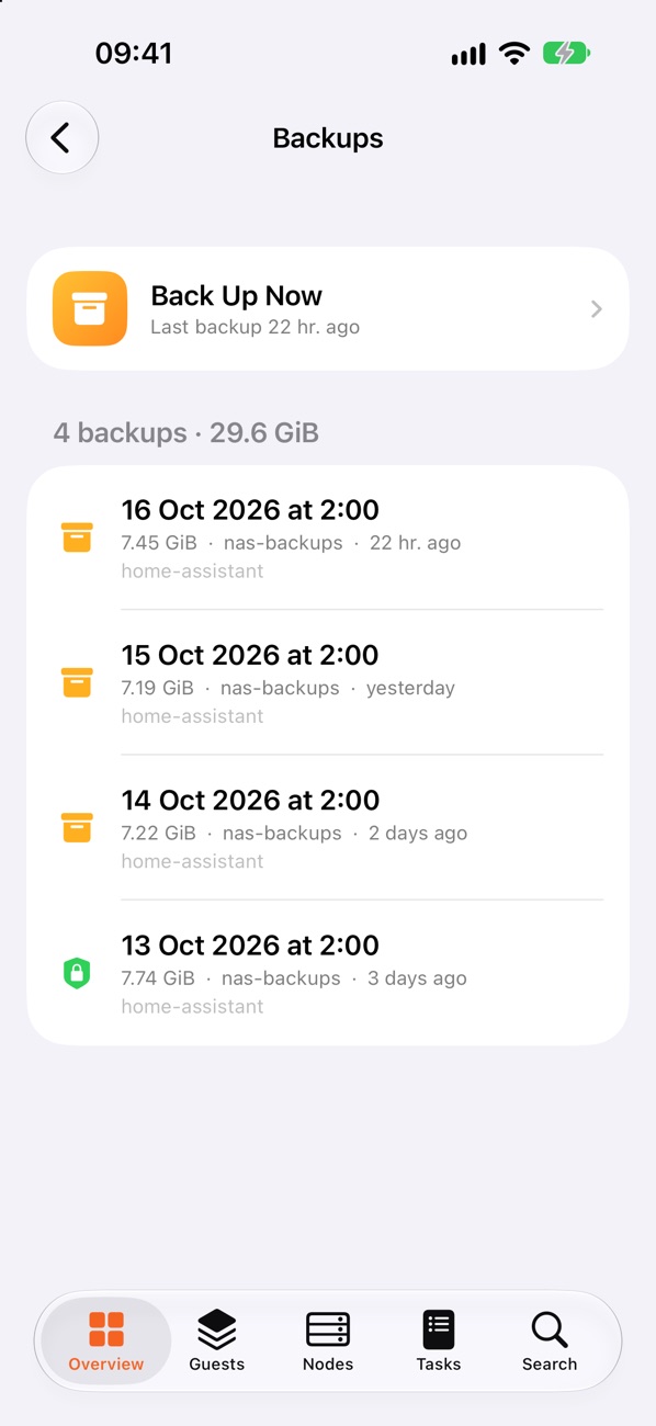Backups list